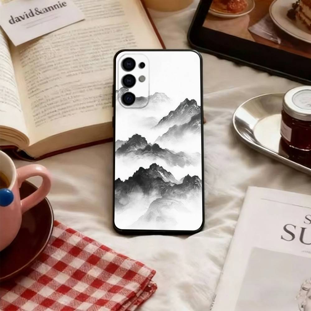 Classical Chinese Landscape Phone Case Black Silicone Soft For Samsung S25,S24,S21,S22,S23,S30,Ultra,S20,Plus,Fe,Lite
