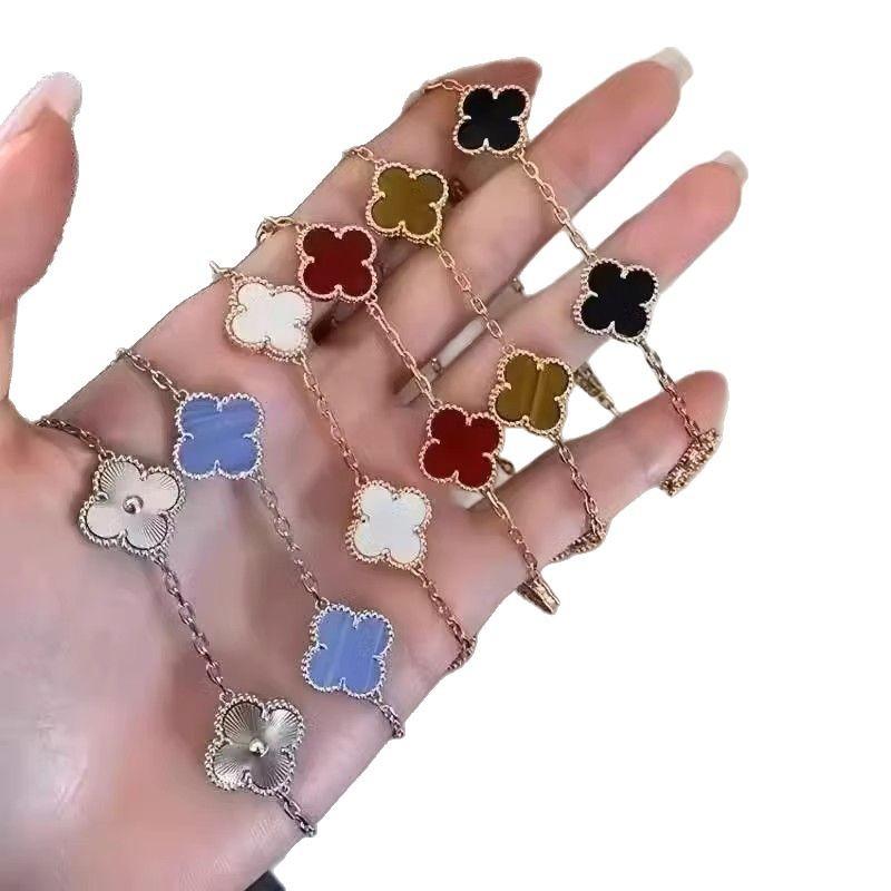 Høy Versjon Firkløver Femblomst Armbånd Dame 18k Lykkeblomst Hvit Perlemor Armbånd