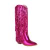 Fashion Women's New European and American Nightclub Pointed Sequin Tassel Knee High Heel Large Western High Barrel Boots 44 45 46