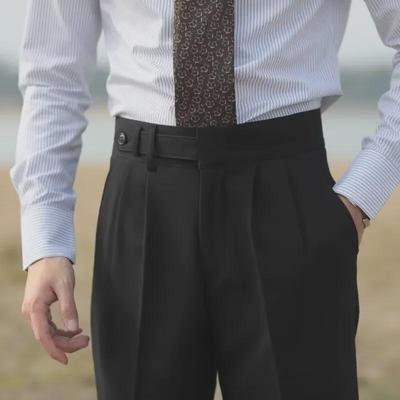 Italienische Neapel Herrenhose mit hohem Bund und geradem Bein - Trendy, bequem, atmungsaktiv mit Pariser Schnalle