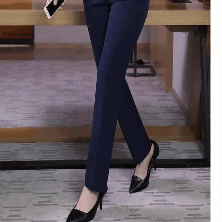Women's Spring/Autumn Mid-Rise Straight-Leg Work Pants Slim-Fit Slim Straight Bottom Tapered Trousers
