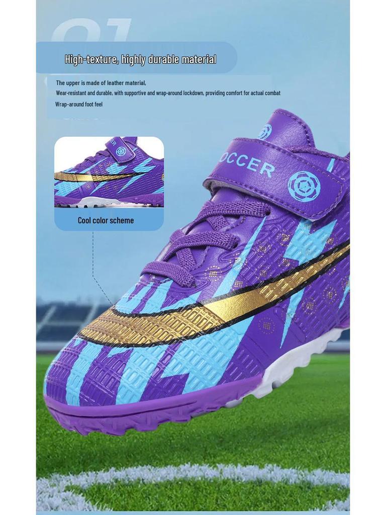 Velcro Lace-Free Soccer Shoes for Kids: Boys & Girls Training TF Studs