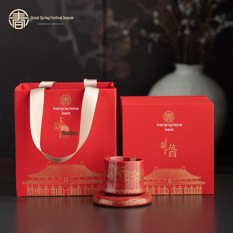 New Arrival: Red Festive Palace Museum Fu Tea Cup Gift Box for CCTV Spring Festival Gala Season