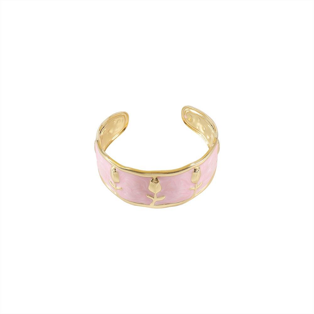 Hawaiian Flower Glazed Enamel Bracelet Geometric Heart Arm Ring Open Metal Vintage Cloisonne Bangle Girls