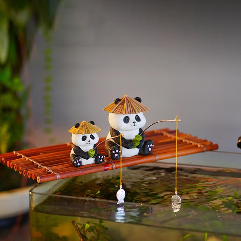 Garden Statue Resin Panda Fishing Figurines Sculpture Yard Art Ornament For Fairy Garden Patio Lawn Balcony Housewarming Gifts
