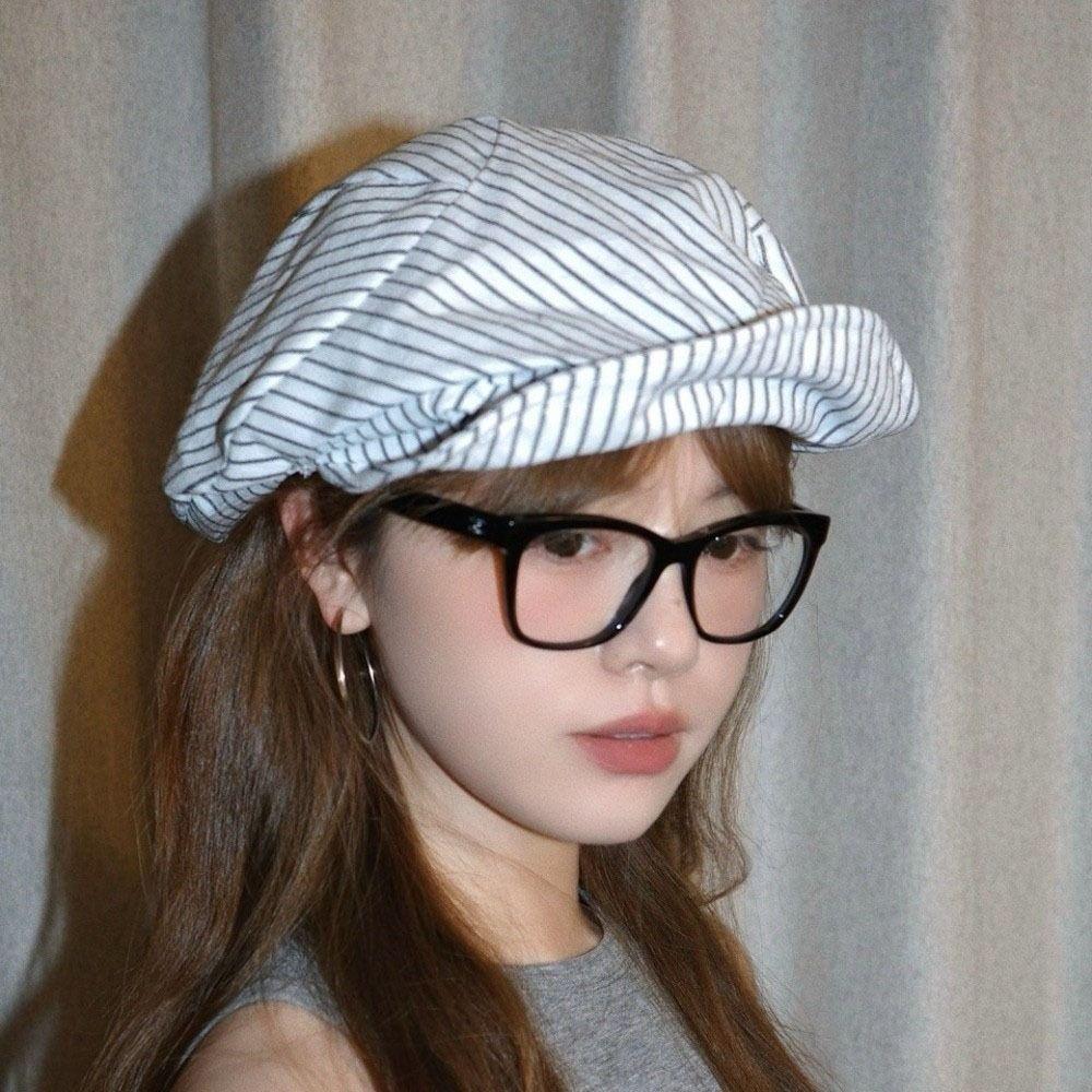 Thin Striped Berets Cotton and Linen Painter Caps Vintage Octagonal Hat  Ladies