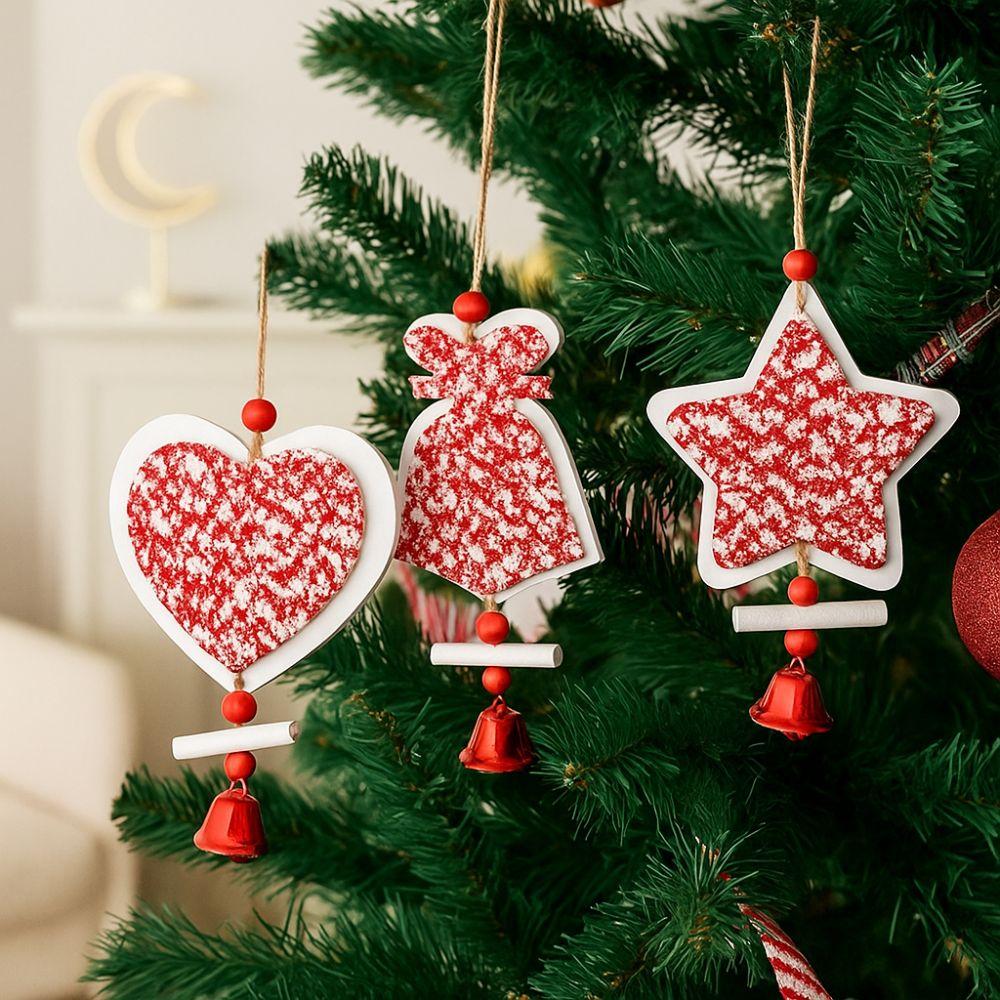 Wood Christmas Bells Pendants Decorative Star Car Ornament Xmas Tree Star Ornaments  Party