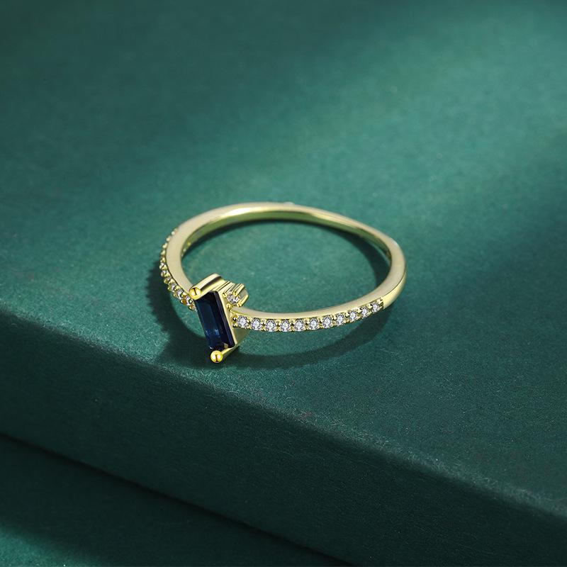 Elegant Geometric Square S925 Sterling Silver Aquamarine Ring with Full Diamond
