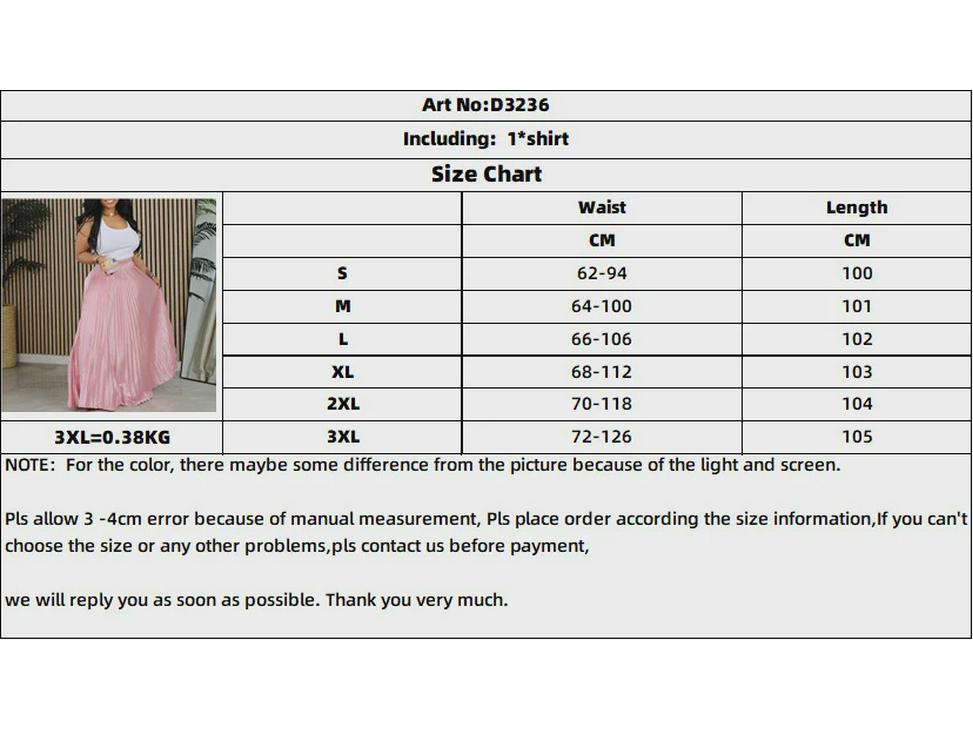 Women's Large Size High Waist Pleated Long Skirt - European & American Style