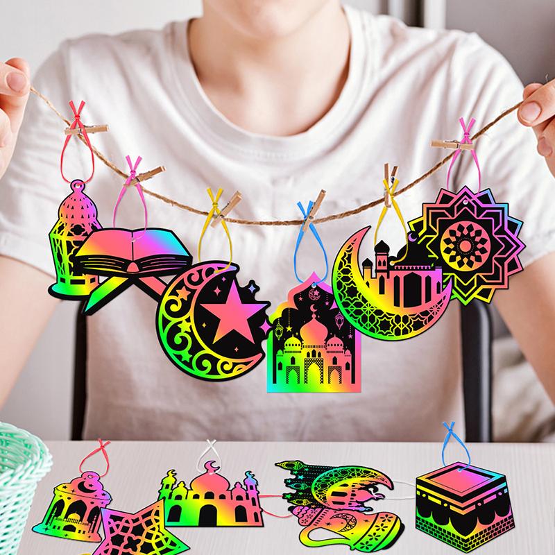 

24 шт. Рамадан Скретч-картина Сделай сам Скретч-карты Украшения Подвеска для подвешивания Ид Мубарак Декор 1set