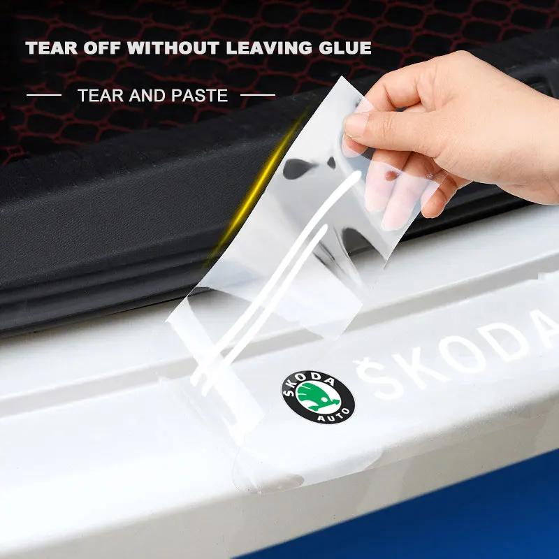 VMAD6 Car Threshold Protector Transparent Decorative Badge 3D Sticker For Skoda Octavia Superb Rapid Kodiaq Karoq Fabia Kamiq Roomster