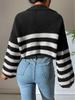 Fall Winter New Style Striped Color Block Stand Collar Knit Pullover Sweater Outerwear for Women