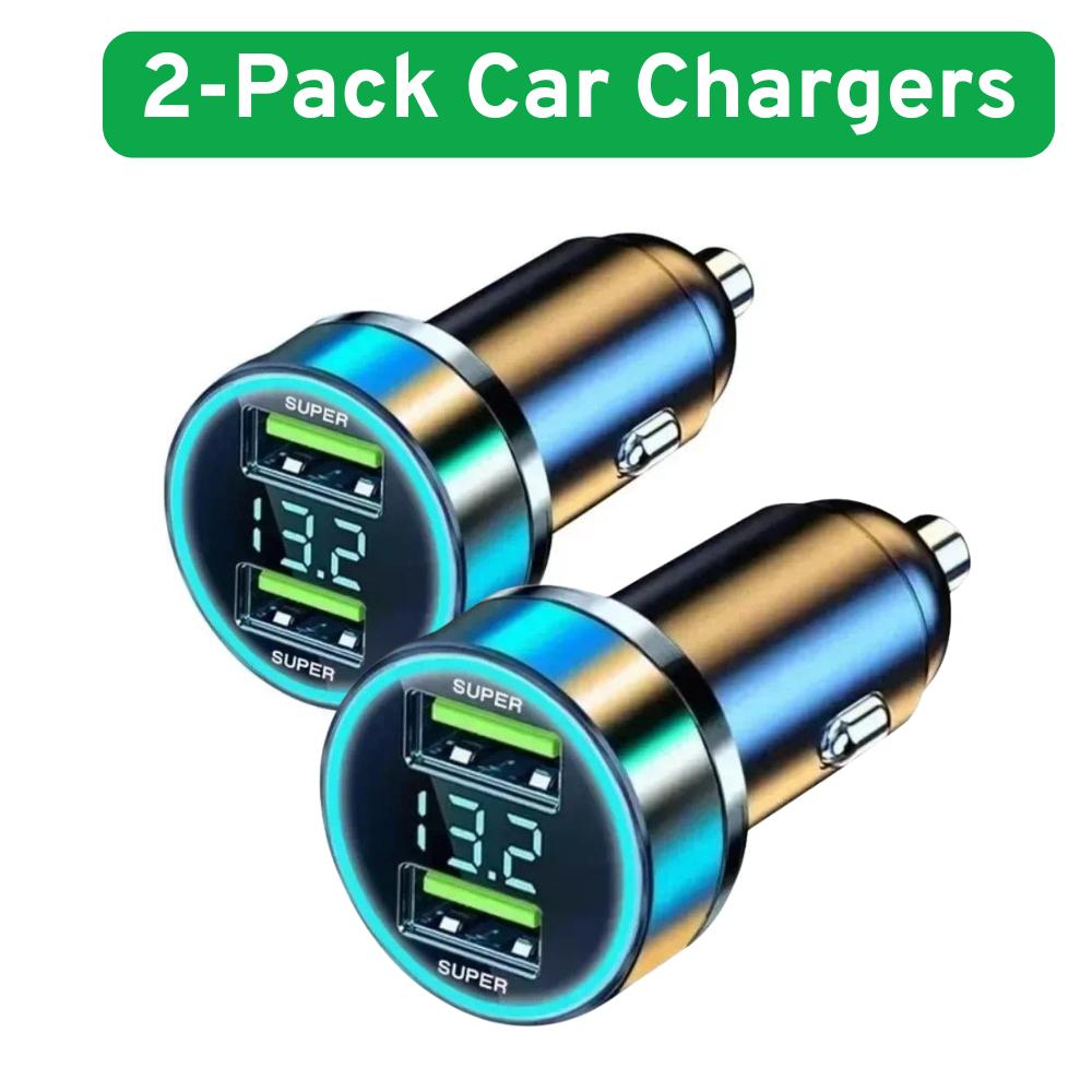 Premium 3.1A dobbel USB-billader med spenningsdisplay - raskeste lading for alle telefoner