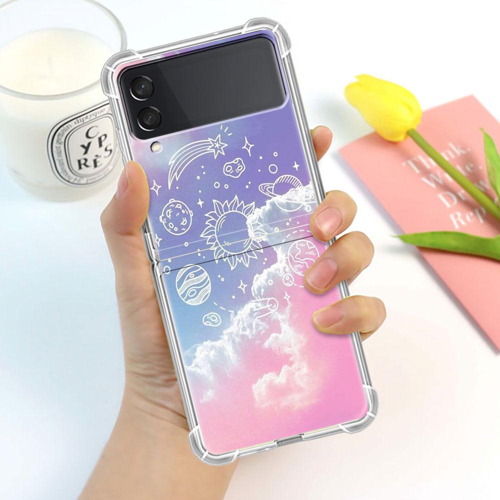 

Роскошный чехол для Samsung Galaxy Z Flip 3 4 5G Funda Z Flip3 Clear PC Hard Противоударный чехол для телефона Coque Shell Cosmic Planet Samsung Z Flip 3 5G