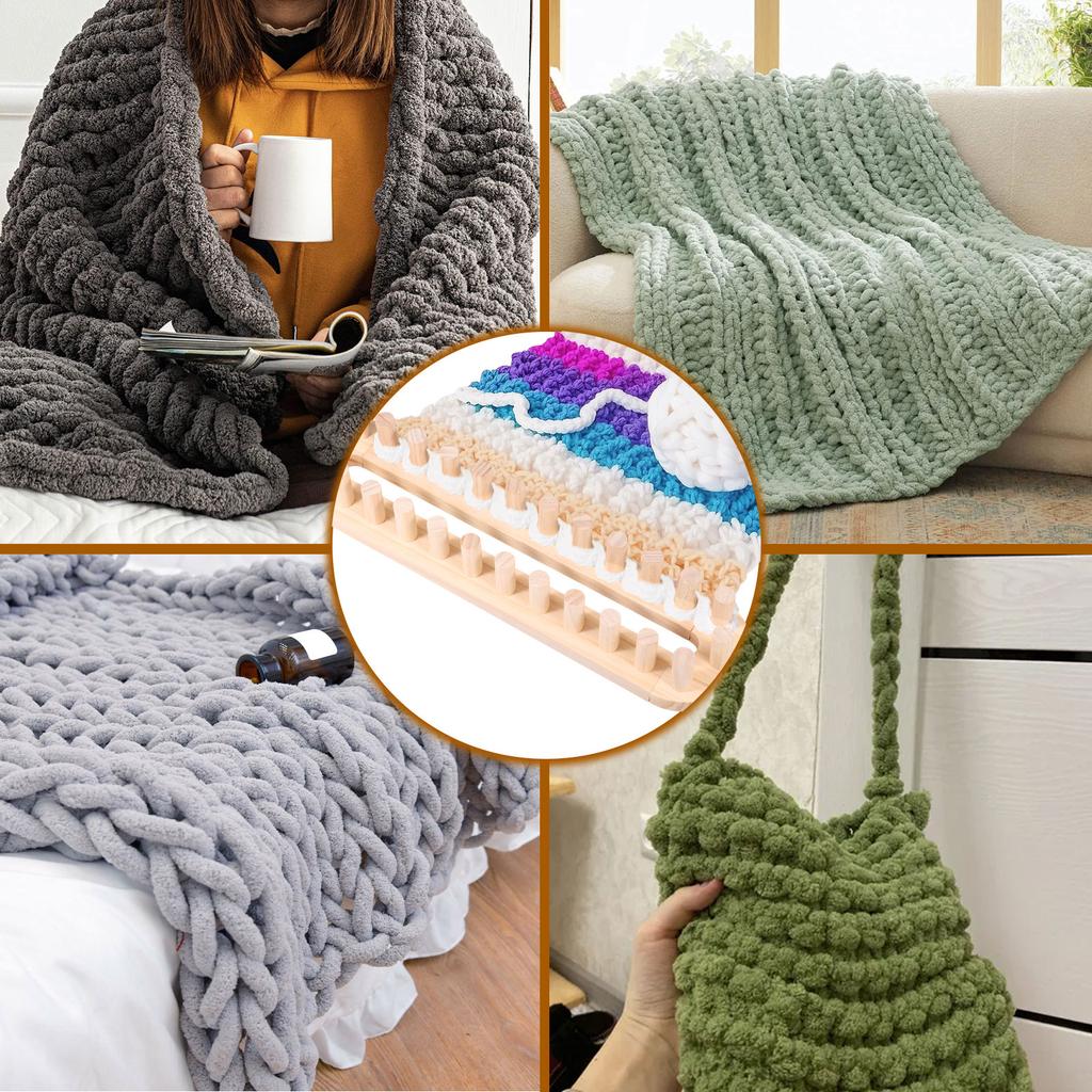 Chunky Blanket Loom Wood Knitting Frame DIY Throw Blanket Adjustable Hand Knitting Yarn Chunky Beginner Friendly Yarn Craft Gift