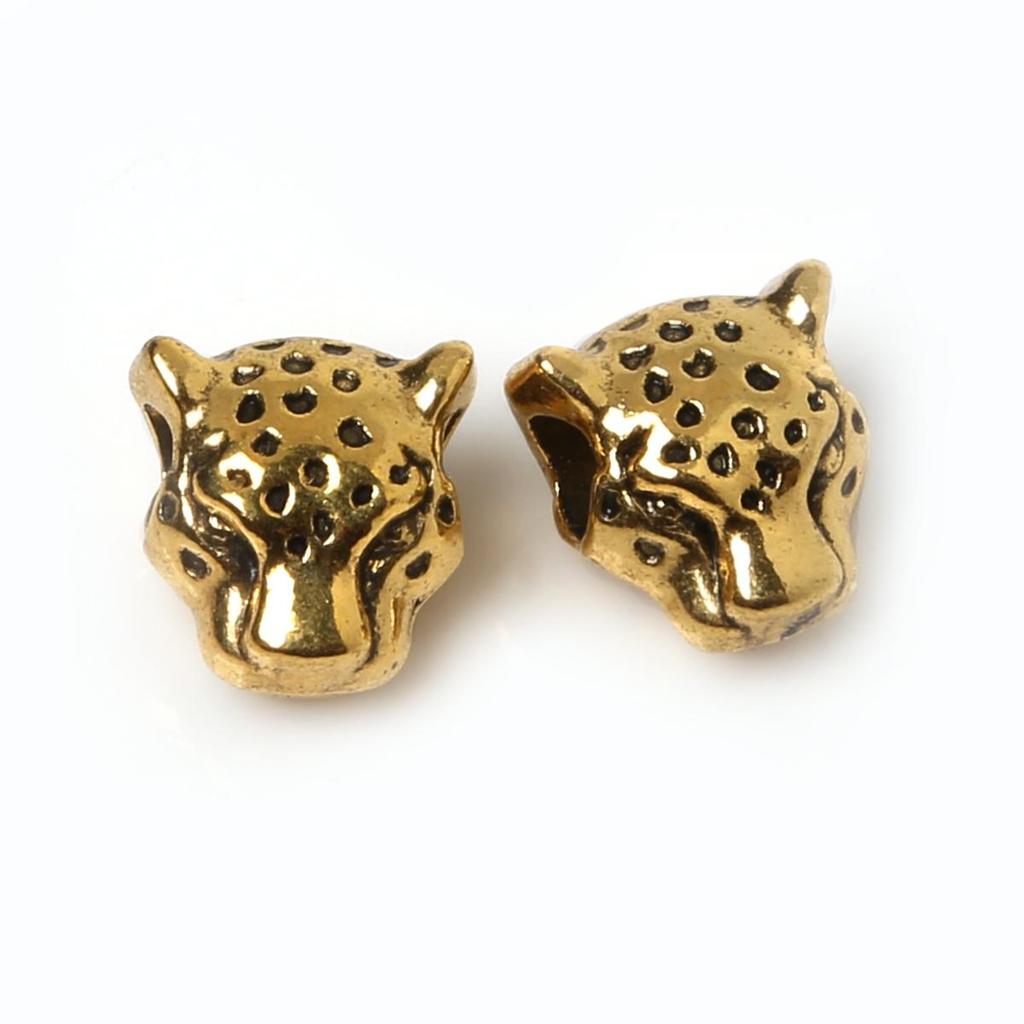10Pcs Metal Leopard Head Loose Beads Charm for Jewelry Making Bracelet Accessories