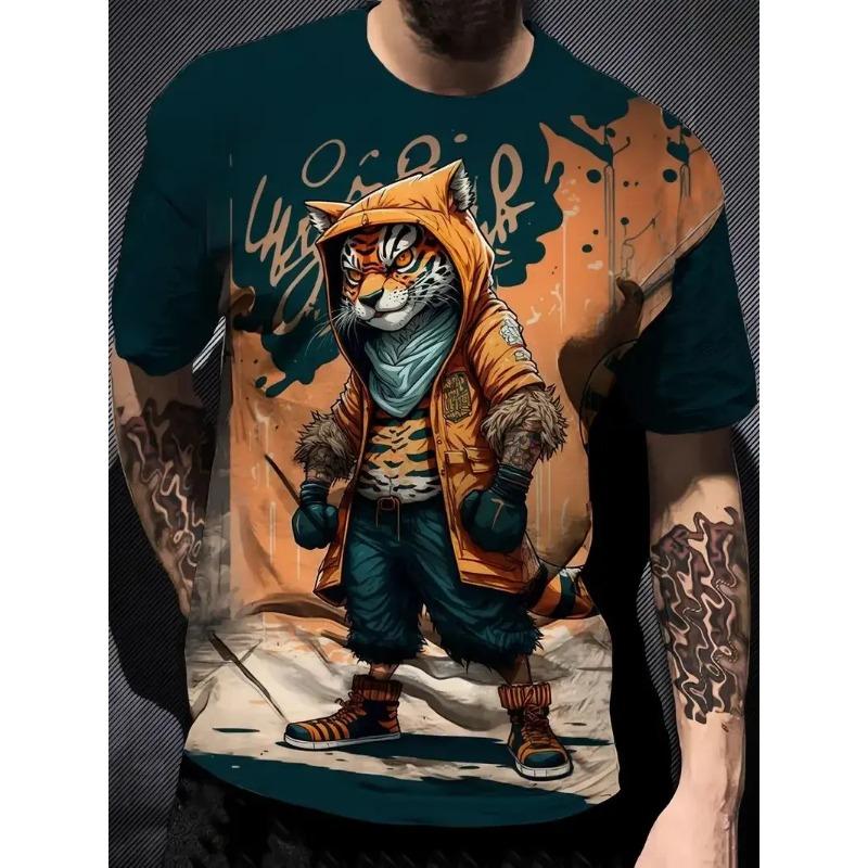 Summer Breathable Top Men s 3D Printed Trendy Animal Pattern Street Men s Trendy Round Neck T-shirt S