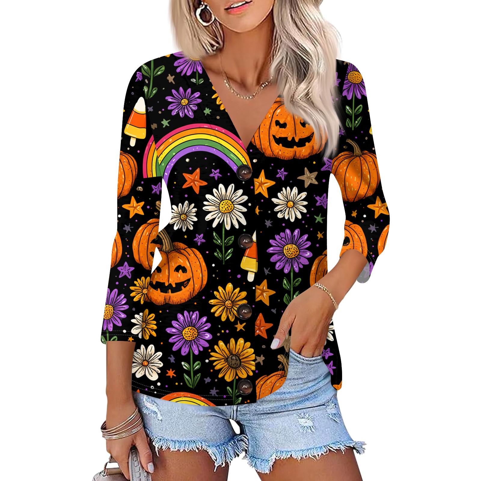 

Women s Fashion Casual Print Button-down Shirt 3/4 Long Sleeve Tops L чорний