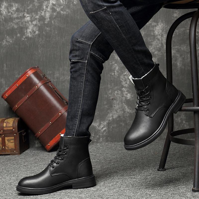 FashionMen's High-top Boots New Genuine Leather Motorcycle Casual Shoes Ankle Boots for Men Boots Breathable Lace-Up  Boots
