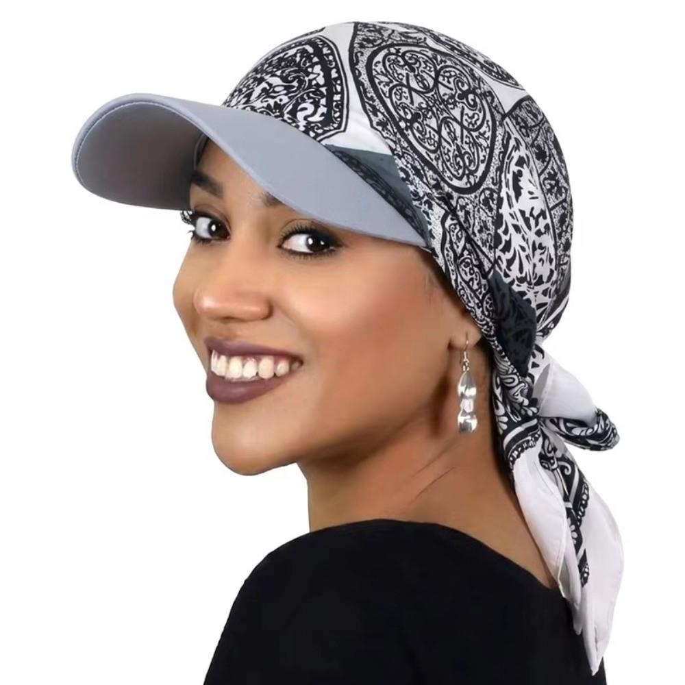 New Satin Paisley Print Hat with Brim Strapped Design Printed Turban Cap Soft Breathable Headscarf Hat Women Fashion Sun Hats