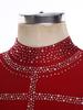 Women Shiny Rhinestones Gymnastics Dance Leotard Sleeveless Cutout Back Metallic Sequins Figure Skating Bodysuit