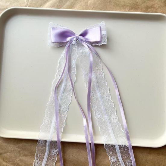 2Pcs Hairpin Embroidery Lace Pattern Ribbon Bow Hair Clip Color Matching Non-Damaging Rounded Hair Pin Hairstyle Accessory