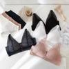 Sexy Dantela Spate Triunghi Cupă Sutien Femei cu sârmă în față Buton Sutien Adunați lenjerie pe tava superioară Dulci Confortabil Ușor Respirabil
