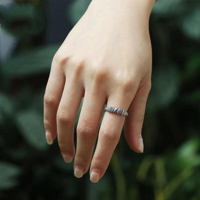 Adjustable Open Ring Men Women Vintage Twisted Thorn Design Plated Copper Retro Geometric Jewelry