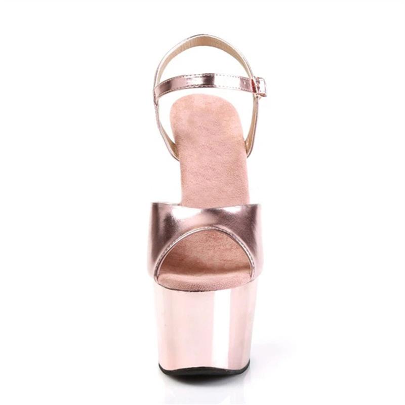 Damenschuhe Sommer High Heel Fish Mouth Tanzschuhe Schwarz Schnalle Leder Mode Sandalen 17cm Absatz 7cm Plateau YKC