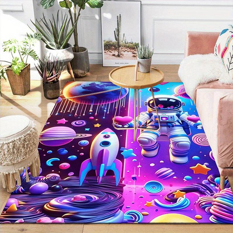 1pc Astronauts and outer space Print, Design Indoor Area Rug - Soft, Anti-Slip, and Durable Gaming Room Decor for Bedroom