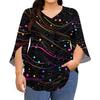 Damen Druck V-Ausschnitt Übergröße Tops 3/4 Ärmel Elegante Hemd-Tops