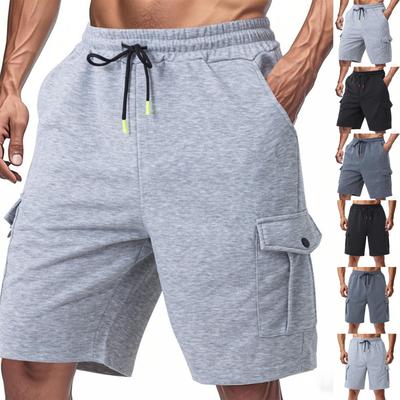 Men's Casual -color Sportswear Shorts, Men's Multi-pocket Drawstring Shorts