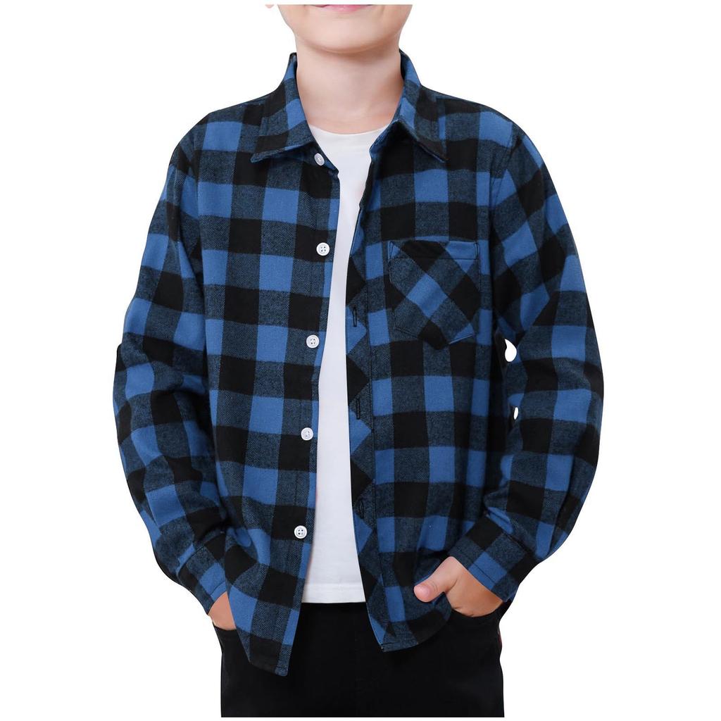 Boys Plaid Flannel Long Sleeve Button Down Shirt Kids Casual Shirts
