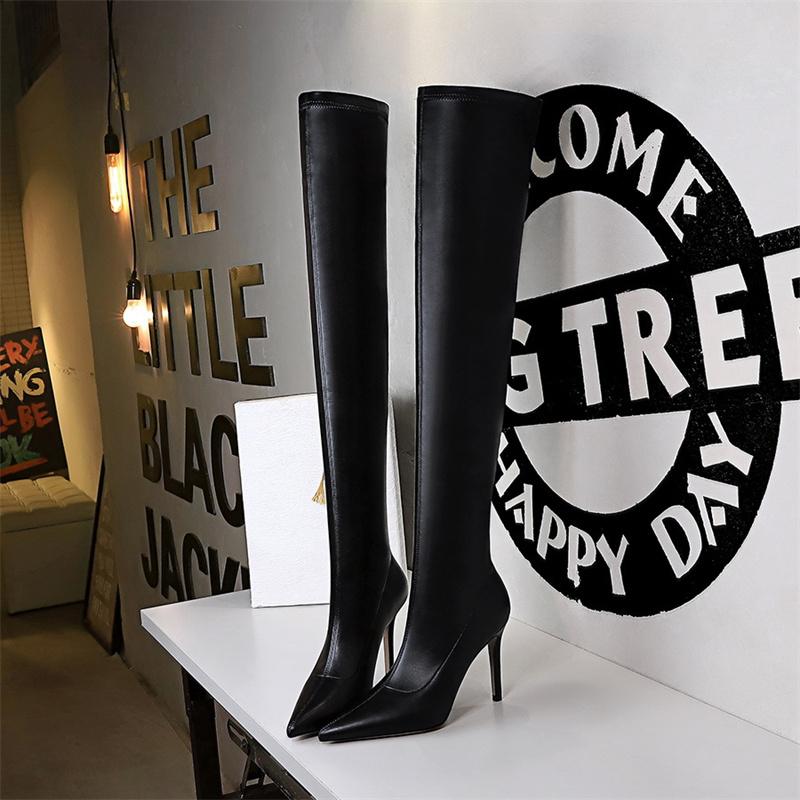 Fashion Fashion Simple Soft Leather Women Long Boots 2024 Autumn Winter Pointed Toe Thin High Heel Over the Knee Black Boots