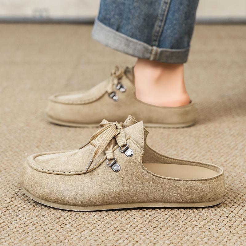 Fabric Men Mules Open Back Loafers Slippers, Wide Toe Casual Half Shoes Summer Backless Slide Sandals Flat Sneakers For Men