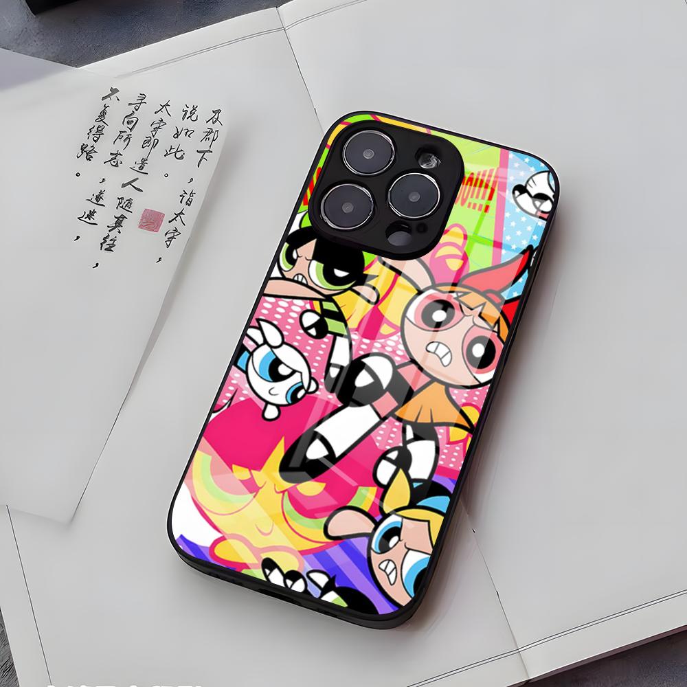 P-Powerpuffs G-Girls Phone Case For IPhone 17 Air 16 E Pro Max 15 14 13 Mini 12 Pro 11 Max Plus Black Glass Cover