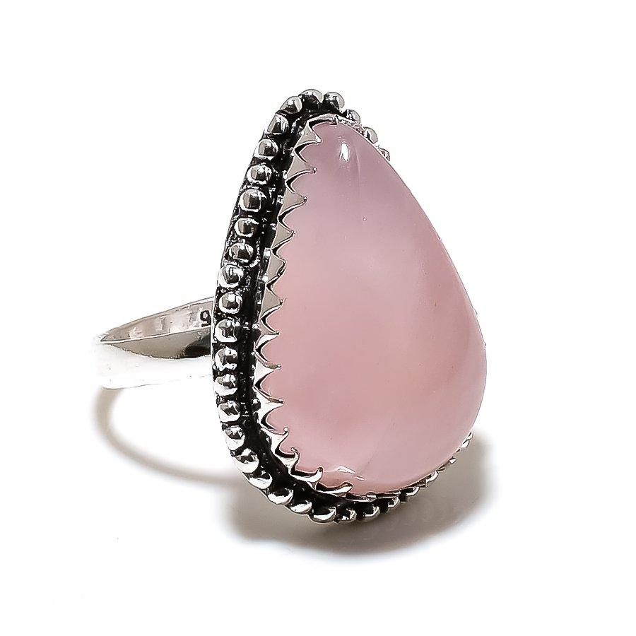 Rose Quartz Gemstone Handmade 925 Sterling Silver Jewelry Ring Size 10 SU-10467