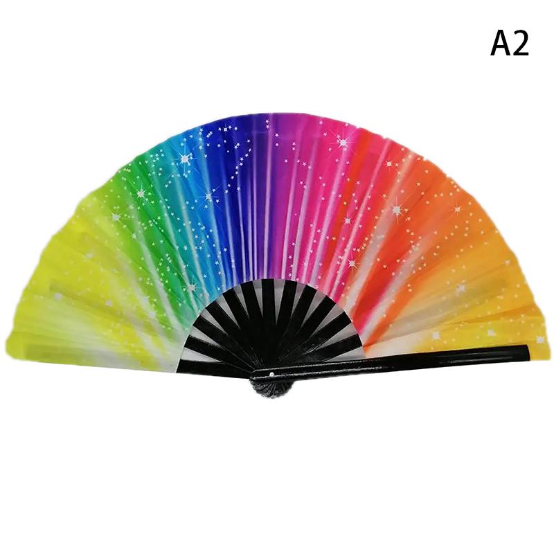

Складной веер Яркий цвет Радуга звездное небо Цвет светится в темноте Фестивальные представления Праздничные атрибуты Ручной веер Рождественский танцевальный веер A2