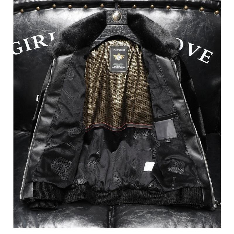 Men Loose Warm Winter Faux Mink Fur Pu Leather Jacket Coat