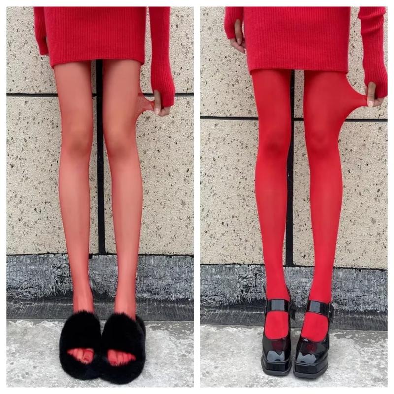 Red Sexy Tights Autumn Winter Slim Stockings Pantyhose Outer Wear New Women's Tights Elastic Leggings Anti-hook Warm Pants