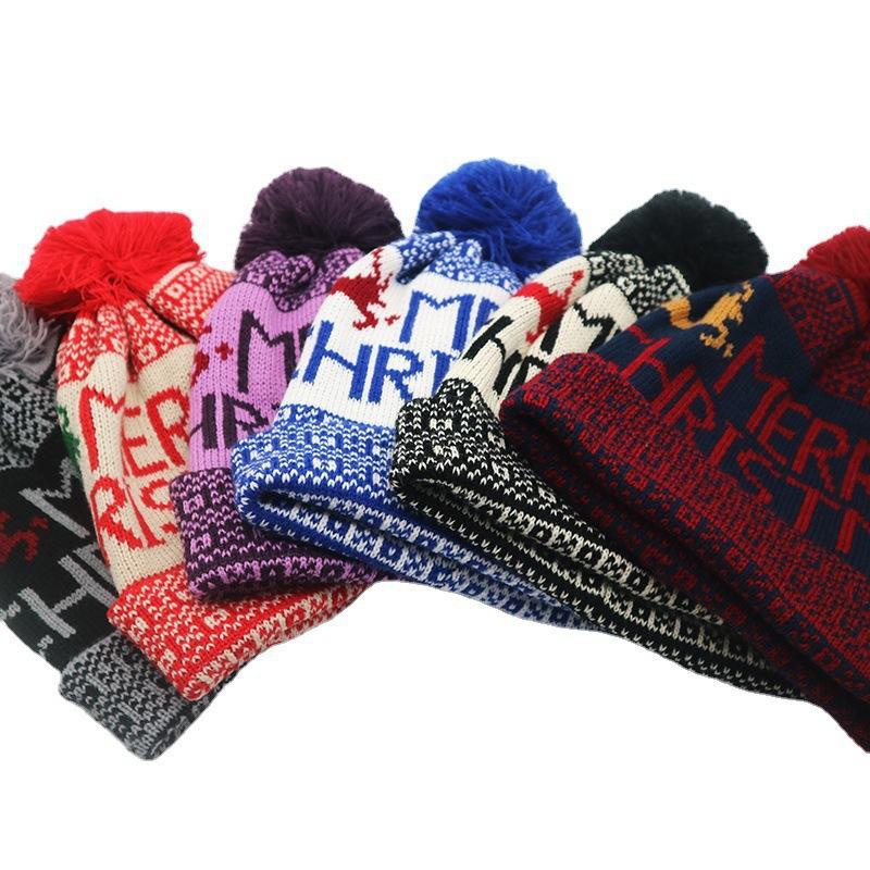 NORTHWOOD Winter Knitted Jacquard Santa Woolen Beanies Hat Ear Protection Warm Fur Ball Christmas Beanie Hat
