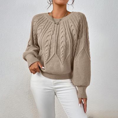 Dame Oversized Strikkegenser Flettestrikk Pullover Langermet Casual Topper Hvit Svart Beige Brun Grønn