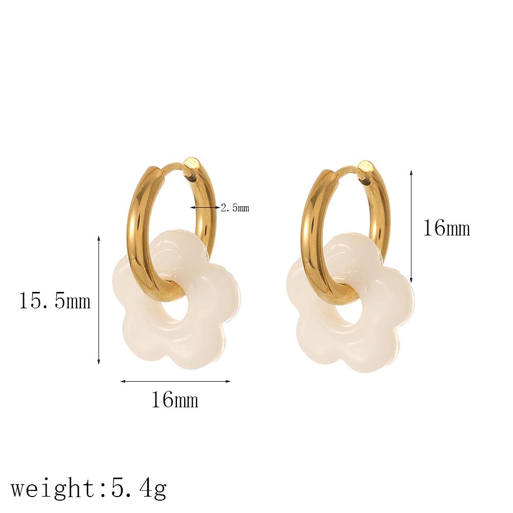Colorful Small Flower Stainless Steel Charms Earring 18K Gold Plated Circle Ear Buckle Hoop Earrings Jewelry for Women