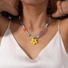 Colorful Floral Chain Choker Coloured Glaze Beads Pendant Necklace Fashion Flower Necklace  Girls