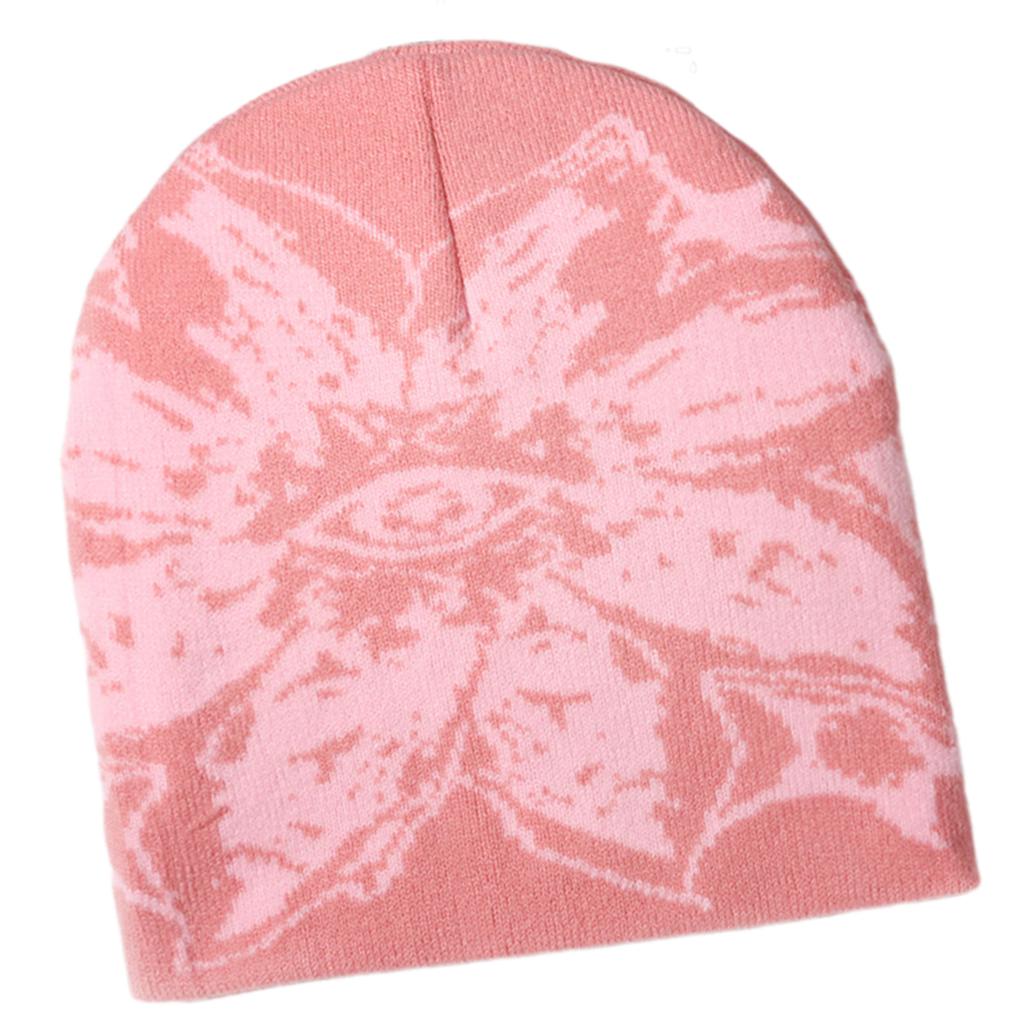 Unisex Jacquard Eye Flower Pattern Knitted Beanies Hat Fashionable Winter Warm Hiphop Bonnet Skull Hat for Men and Women