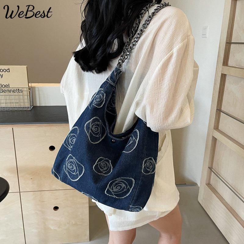 

2025 New Denim Bag Female Casual Versatile Armpit Bag Lightweight Simple Shoulder Bag темно-синий