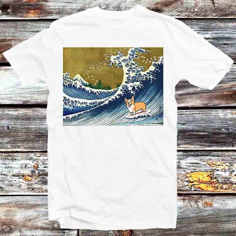 

The Great Wave Off Kanagawa Surfing Corgi Dog T Shirt B438 M
