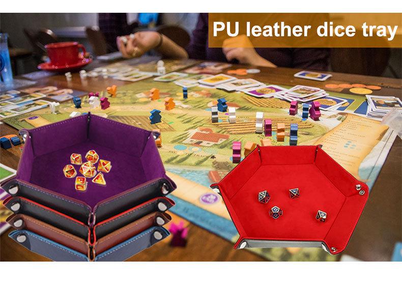Hexagonal PU Dice Tray & Storage Box for Board Games and Accessories