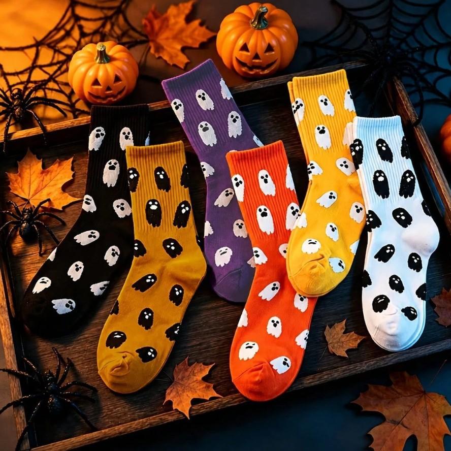 Socks Halloween Unisex Spring and Autumn Cartoon Ghost Ins Versatile Color Mid Tube Socks