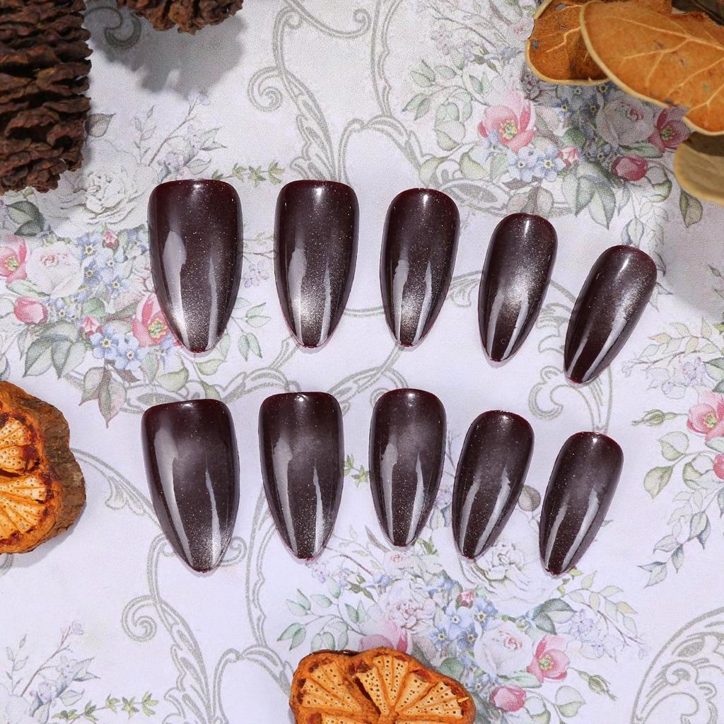 Deep Brown Medium Oval Cat Eye Press-On Nail Tips